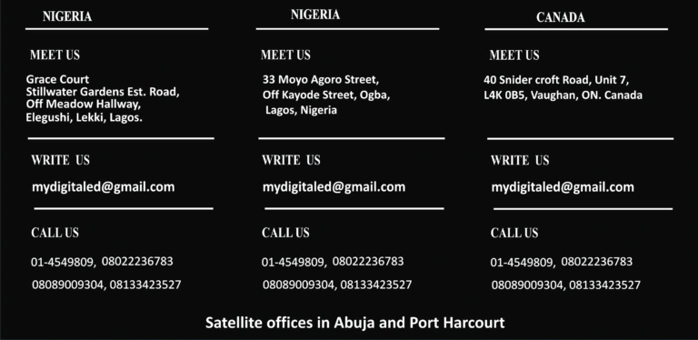 Offices: Elegushi, Lekki, Lagos; Ogba, Lagos; Vaughan, Ontario, Canada. Satellite offices in Abuja and Port Harcourt.